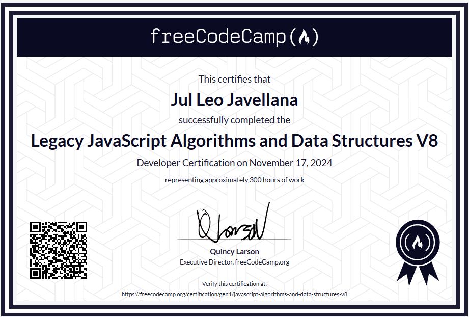 FreeCodeCamp JavaScript Algorithms and Data Structures Certification